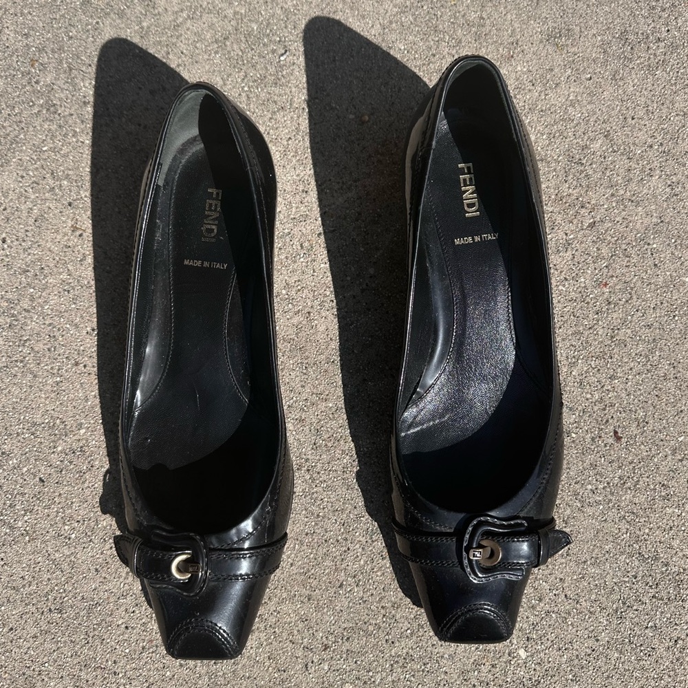 Fendi Black Patent Leather Buckle Pumps